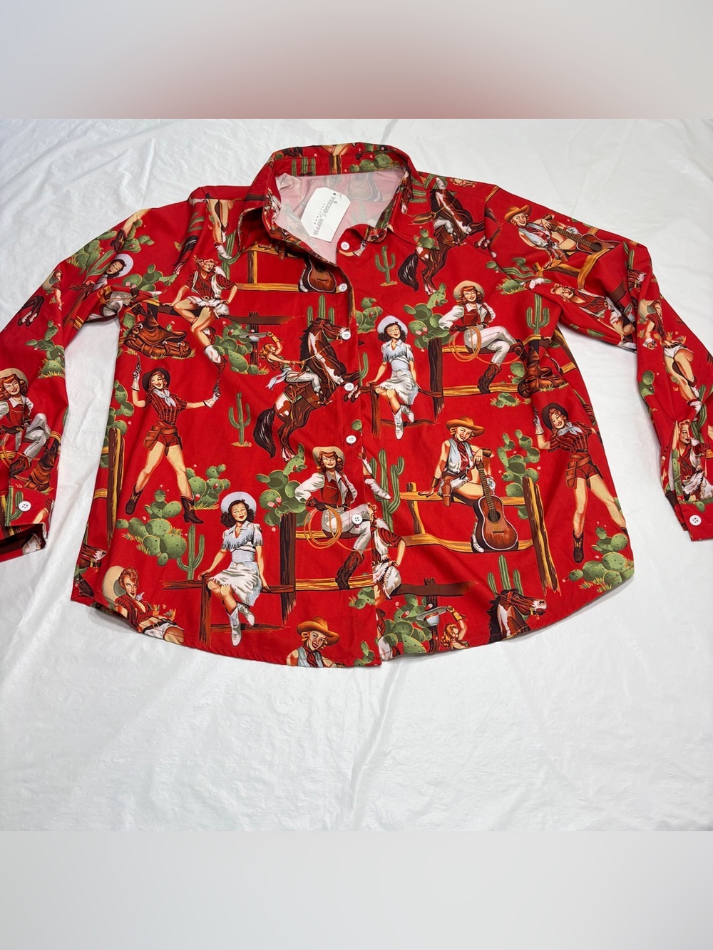 The Weekend Hippie Cowgirl Pin-Up Red Button Up Western Shirt Women’s XL New